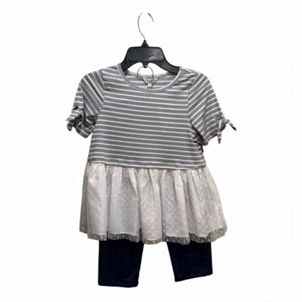 Pippa And Julie Silver Striped Tulle Shirt and Blue Jegging Set Size 6